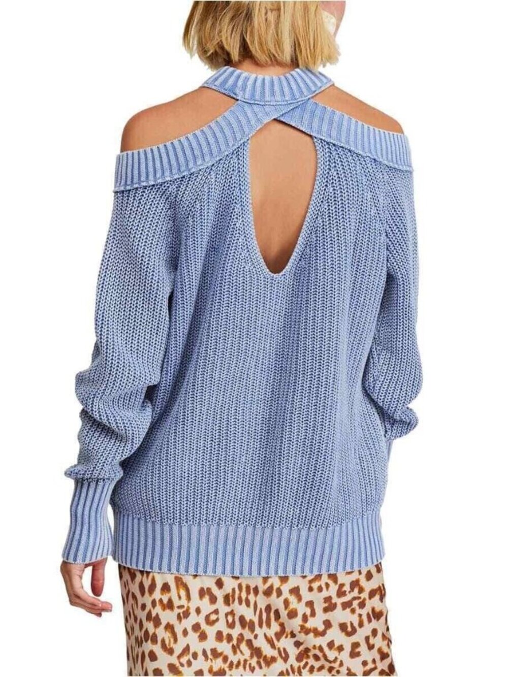 Free People Half Moon Bay Crew Neck Knit Sweater - Blue, Small, New With tag - Picture 2 of 5